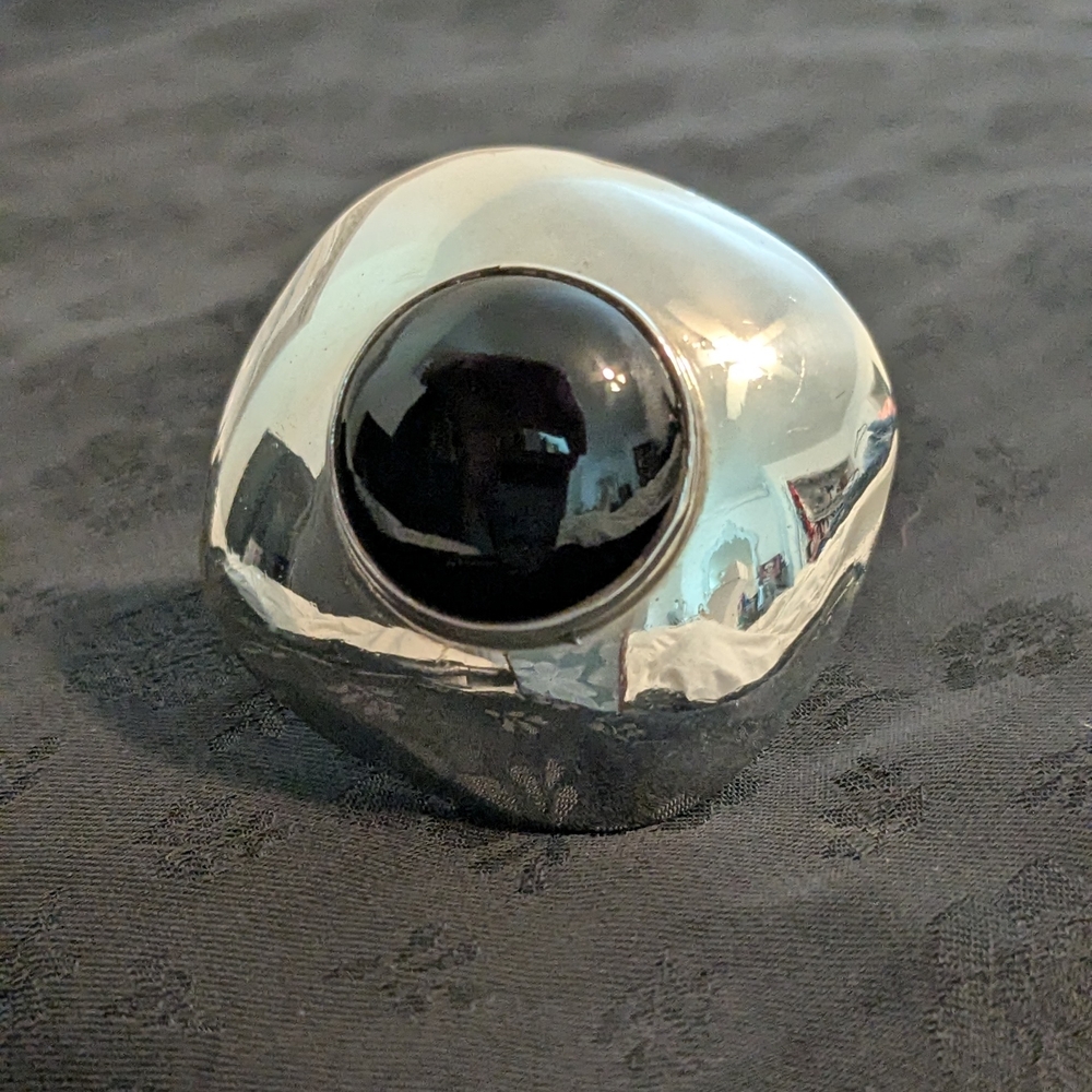 Large Statement Ring Onyx Sterling Unique Repurposed Upcycled Vintage Adjustable - Picture 2 of 10